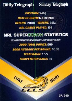 2010 Daily Telegraph NRL #97 Luke Burt Back